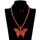 109512, BUTTERFLY TENNIS NECKLACE WITH RHINESTONE PENDANT