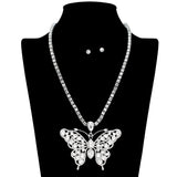109512, BUTTERFLY TENNIS NECKLACE WITH RHINESTONE PENDANT
