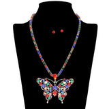 109512, BUTTERFLY TENNIS NECKLACE WITH RHINESTONE PENDANT