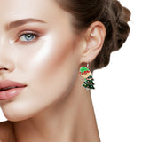 109520, CHRISTMAS TREE ELF ENAMEL RHINESTONE ACCENT DANGLE EARRING