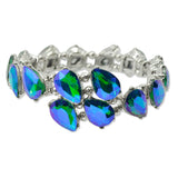 109557, SILVER TONE TEARDROP RHINESTONE ACCENT STRETCH CUFF BRACELET