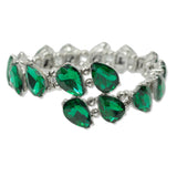 109557, SILVER TONE TEARDROP RHINESTONE ACCENT STRETCH CUFF BRACELET