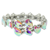 109557, SILVER TONE TEARDROP RHINESTONE ACCENT STRETCH CUFF BRACELET