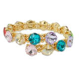 109558, GOLD TONE GEOMETRIC RHINESTONE ACCENT STRETCH CUFF BRACELET