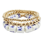 109596, FLORAL CERAMIC PORCELAIN MULTI LAYERED STRETCH BRACELET