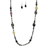 109608, FLORAL PRINT PAVE RHINESTONE ACCENT BEADED LONG NECKLACE