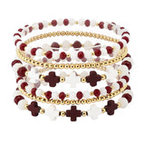 109626, GAME DAY CROSS ACCENT MULTI LAYERED BEADED STRETCH BRACELET