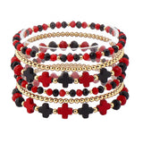 109626, GAME DAY CROSS ACCENT MULTI LAYERED BEADED STRETCH BRACELET