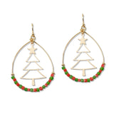 109634, CUTOUT CHRISTMAS TREE BEADED TEARDROP DANGLE EARRING