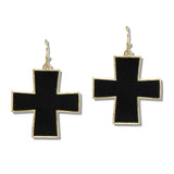 109645, SOFT SUEDE LEATHER CROSS DANGLE EARRING