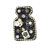 109669, PERFUME BOTTLE NUMBER 5 FLOWER ACCENT TWEED BROOCH PIN