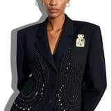 109669, PERFUME BOTTLE NUMBER 5 FLOWER ACCENT TWEED BROOCH PIN