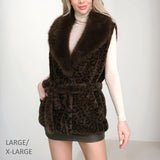 109717, LEOPARD SOFT FAUX FUR VEST COAT WITH BELT