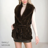 109717, LEOPARD SOFT FAUX FUR VEST COAT WITH BELT