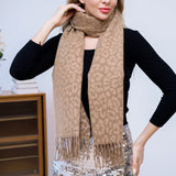 109719, ELEGANT ANIMAL LEOPARD ACCENT SCARF WITH FRINGE