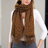 109719, ELEGANT ANIMAL LEOPARD ACCENT SCARF WITH FRINGE