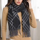 109720, ELEGANT PLAID ACCENT SCARF WITH FRINGE
