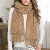109720, ELEGANT PLAID ACCENT SCARF WITH FRINGE