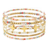 109727, CROSS ACCENT MULTI LAYERED PEARL BEADED STRETCH BRACELET