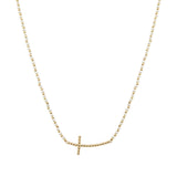 109728, BALL TEXTURED SIDE CROSS PEARL BEADED NECKLACE
