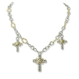 109734, 14K GOLD PLATED TRIPLE CROSS CHARM DESIGNER INSPIRED NECKLACE