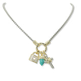 109735, 14K GOLD PLATED CROSS LOCK TURQUOISE CHARM DESIGNER INSPIRED NECKLACE