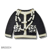 109761, LUXURY TWEED SHIRT WITH FLOWER ACCENT BROOCH PIN