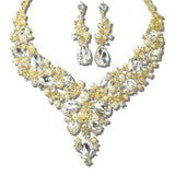 109770, GOLD TONE ELEGANT CRYSTAL TEARDROP ACCENT EVENING NECKLACE SET