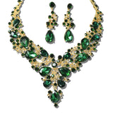 109770, GOLD TONE ELEGANT CRYSTAL TEARDROP ACCENT EVENING NECKLACE SET