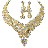109770, GOLD TONE ELEGANT CRYSTAL TEARDROP ACCENT EVENING NECKLACE SET