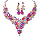 109770, GOLD TONE ELEGANT CRYSTAL TEARDROP ACCENT EVENING NECKLACE SET