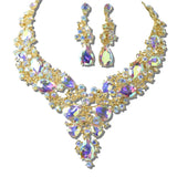 109770, GOLD TONE ELEGANT CRYSTAL TEARDROP ACCENT EVENING NECKLACE SET