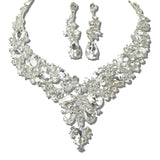 109770, SILVER TONE ELEGANT CRYSTAL TEARDROP ACCENT EVENING NECKLACE SET