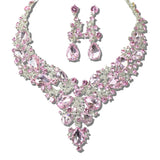 109770, SILVER TONE ELEGANT CRYSTAL TEARDROP ACCENT EVENING NECKLACE SET