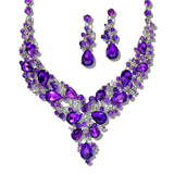 109770, SILVER TONE ELEGANT CRYSTAL TEARDROP ACCENT EVENING NECKLACE SET