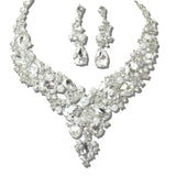 109770, SILVER TONE ELEGANT CRYSTAL TEARDROP ACCENT EVENING NECKLACE SET