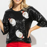 109771, CHRISTMAS SANTA SPARKLE SEQUIN CROPPED T-SHIRT
