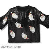 109771, CHRISTMAS SANTA SPARKLE SEQUIN CROPPED T-SHIRT