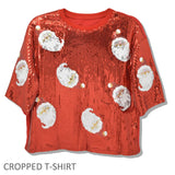 109771, CHRISTMAS SANTA SPARKLE SEQUIN CROPPED T-SHIRT