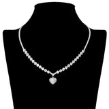 109778, DAINTY PAVE HEART CUBIC ZIRCONIA TENNIS NECKLACE