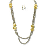 109785, GOLD MEDALLION DOUBLE STRAND LONG BEADED NECKLACE