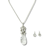 109787, TEARDROP CRYSTAL WITH ROUND RHINESTONE ACCENT LONG PENDANT NECKLACE