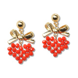 109799, BEADED HEART WITH BOW DANGLE EARRING