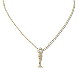 109802, PAVE RHINESTONE PEARL ACCENT CHAMPAGNE BOTTLE PENDANT NECKLACE
