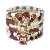 109805, GAME DAY FOOTBALL ENAMEL ACCENT MULTI LAYERED BEADED STRETCH BRACELET