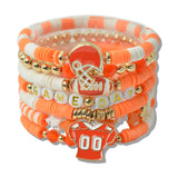 109805, GAME DAY FOOTBALL ENAMEL ACCENT MULTI LAYERED BEADED STRETCH BRACELET