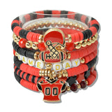 109805, GAME DAY FOOTBALL ENAMEL ACCENT MULTI LAYERED BEADED STRETCH BRACELET