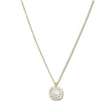 109812, ROUND PEARL CHARM NECKLACE WITH CUBIC ZIRCONIA CRYSTAL BORDER
