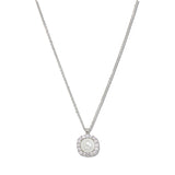 109812, ROUND PEARL CHARM NECKLACE WITH CUBIC ZIRCONIA CRYSTAL BORDER