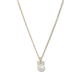 109814, DAINTY CUBIC ZIRCONIA BOW ACCENT PEARL PENDANT NECKLACE